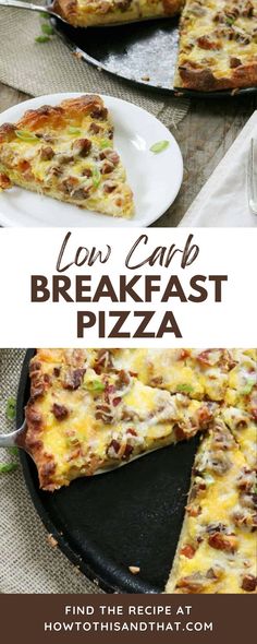 low carb breakfast pizza with text overlay