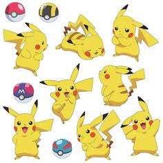 pikachu and other pokemon characters are depicted in this image