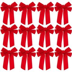 red bows are arranged in rows on a white background