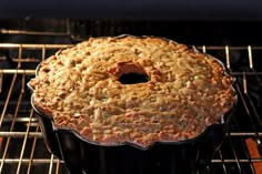 a pie sitting on top of an oven rack