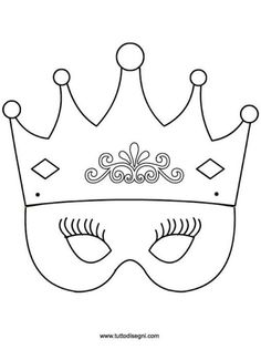 a black and white drawing of a masquerade mask with eyes drawn in the shape of a crown