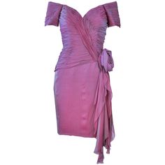 This Vicky Tiel dress is composed of an iridescent lavender hue silk. Features a large rose and draping with a ruched bodice. There is a center back zipper closure. In excellent vintage condition. **Please cross-reference measurements for personal accuracy. Measures (Approximately) Length: 31" Sleeve: 6" Bust: 30" Waist: 26" Hip: 34" Lavender Cocktail Dress, Lavender Cocktail, Purple Silk Dress, Light Purple Dress, Dresses Lavender, Iridescent Dress, Lavender Silk, Purple Cocktail Dress, Dresses Purple