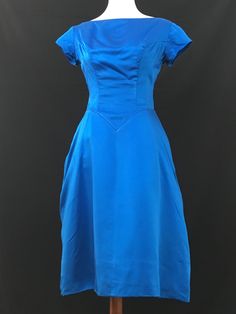 1950's Blue Satin Cocktail Dress Blue Satin Formal Dress, Duchess Dress, Satin Formal Dress, Gunne Sax Dress, Satin Cocktail Dress, Cocktail Dress Vintage, Glass Of Champagne, Blue Cocktail Dress, Taffeta Dress