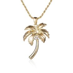 14 KT 16" Small Palm Tree Pendant on Chain with Diamonds Chain With Diamonds, Palm Tree Necklace, Palm Tree Pendant, Diamond Cuff Bracelet, Pearl Bracelet Gold, Gold Rings Stackable, Diamond Fashion Rings, Tree Necklace, Tree Pendant