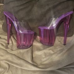 Pleaser, 8 Inch, Very Sexy, Never Worn. Trendy Fitted Purple Heels, Glamorous Fitted Purple Heels, Purple Acrylic, Clear Top, Legs And Heels, Color Purple, Shoes Women Heels, Shoes Heels, Womens Sizes