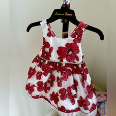 Brand New. Worn Once By My 6 Month Old Baby (She Was 16 Pounds And 22in And It Fit Her Great). Perfect Condition. See Pictures, Includes Diaper Cover Red Floral Print Dress For Playtime, 6 Month Old Baby, American Princess, Princess Dresses, 6 Month Olds, Diaper Cover, Kids' Dresses, Princess Dress, Baby Dress