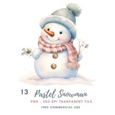 a snowman wearing a hat and scarf with the text 13 pastel summer png - 300 ppi transparent file