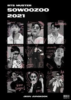 the poster for bts's music festival shows several different people in black and white