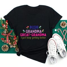 Buy Mom Grandma Great Grandma I Just Keep Getting Better Mimi Shirt at Fantasywears. Hight quality products with perfect design is available in a spectrum of colors and sizes, and many different types of shirts! Unisex T-Shirt – 100% Cotton (fiber content may vary for different colors) – Medium fabric (5.3 oz/yd² (180 g/m²)) – Classic fit – Tear away the label – Runs true to size Women T-Shirt – 100% combed ringspun cotton (fiber content may vary for different colors) – Light fabric (4.3 oz/yd² Funny Grandma, Heart Leopard, Call Grandma, Great Grandma, Grandma Shirt, Grandma Shirts, Grandmother Gifts, Mom And Grandma, Grandma Gift