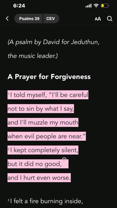 a text message that is written in pink and black with the words prayer for forgiveness