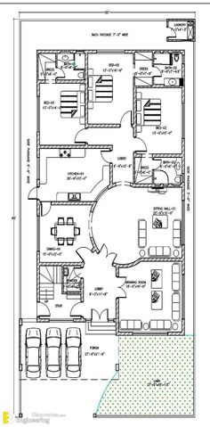 the floor plan for a house with two floors and three car garages on each side