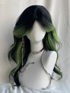 Experience a bold and playful transformation with this striking wig, designed to elevate your style with its unique black and lime green highlights. The long, wavy curls cascade elegantly, creating a dynamic and eye-catching look. Featuring a middle part design, this wig offers a modern and chic appearance that complements various face shapes.Crafted with an adjustable strap inner cap, this wig ensures a secure and comfortable fit, allowing you to wear it with confidence throughout the day. Idea Lime Green Highlights, Long Wavy Curls, Basic Hairstyles, Wavy Curls, Green Highlights, Cosplay Hair, Themed Events, Middle Part