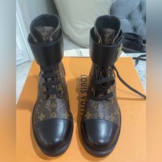 Louis Vuitton Authentic Boots New In Original Box With Dust Bags Shoes Louis Vuitton, Louis Vuitton Boots, Louis Vuitton Shoes, Moto Boots, Woman Colour, Black And Brown, Original Box, Dust Bag, Louis Vuitton