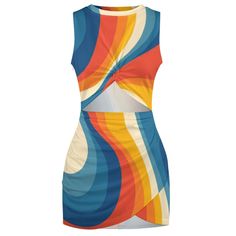 Streifenkleid, GOGO-Kleid, Cut-Out-Kleid, ärmelloses Kleid, orange-blaues Streifenkleid, Minikleid, High-Fashion-Kleid, Sexy Kleid, Kleid im Hippie-Stil

 Handgefertigt auf Bestellung, entworfen in Kalifornien, handgenäht im Ausland.

 Ich habe dies für diejenigen erstellt, die den Druck im 70er-Jahre-Stil mit einem modernen Touch lieben. Hergestellt mit einem Reißverschluss an der Seite des Kleides und dünnem Polyestermaterial, perfekt für Sommer oder Frühling. Ein supersüßer Ausschnitt über de Retro Sleeveless Dress For Spring Party, Retro Sleeveless Spring Party Dress, Retro Stretch Mini Dress For Summer, Retro Stretch Sleeveless Mini Dress, Fitted Retro Multicolor Sleeveless Dress, Multicolor Retro Sleeveless Mini Dress, Retro Sleeveless Beach Dress, Retro Sleeveless Dresses For Spring, Retro Multicolor Sleeveless Mini Dress