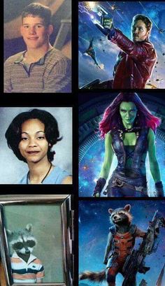 the avengers and rocket raccoon collages are shown in four different frames