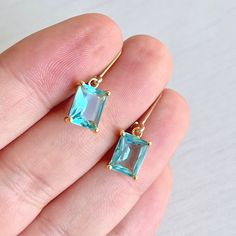 Aquamarine Earrings March Birthstone Aqua Blue Emerald Cut - Etsy Blue Rectangular Gemstone Earrings, Blue Emerald Cut Earrings For Gift, Emerald Cut Earrings, Quartz Properties, Baguette Earring, Aquamarine Birthstone, Blue Emerald, Cut Earrings, Aquamarine Earrings