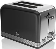 a black and silver toaster on a white background