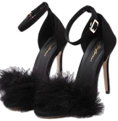 Chic Feather Trim Sandals, Chic Sandals With Feather Trim, Chic Open Toe Sandals With Feather Trim, Spring High Heel Sandals With Feather Trim, Chic Evening Sandals With Feather Trim, Elegant Sandals With Feather Trim For Spring, High Heel Sandals With Feather Trim For Spring, Summer Party Sandals With Feather Trim, Chic Open Toe Heels With Feather Trim