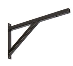 a black metal shelf bracket on a white background