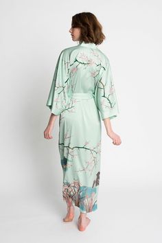 KIM + ONO Spring Floral Long Kimono Robe – kimandono.com Spring Silk Kimono With Tie Waist, Silk Spring Kimono With Tie Waist, Silk Kimono With Tie Waist For Spring, Spring Silk Robe With Tie Waist, Silk Robe With Tie Waist For Spring, Spring Maxi Kimono With Tie Waist, Maxi Length Spring Kimono With Tie Waist, Green Wrap Kimono With Tie Waist, Floral Print Kimono For Tea Ceremony