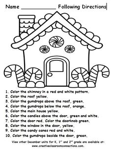 a worksheet for children to learn how to write and color the gingerbread house