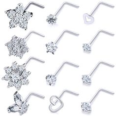 PRICES MAY VARY. [ITEM CONTAIN]: You Will Receive 12 Pieces Stainless steel Nose Rings Studs Piercing Jewelry, All Of Them Are Beautiful And Elegant, Multiple Choices For Meeting Your Various Needs. [PRODUCT SIZE]: Nose Rings Gauge: 20g=0.8mm, Bar Length: 7mm, CZ Diameter: 2MM/2.5MM/3MM, Color: Silver . [SAFETY MATERIAL]: Made Of 316L Surgical Steel, Smooth Polished Surface, Safe And Durable. Very Flexible And Comfortable. [SUITABLE FOR USE]: These Piercing Jewelry Can Be Used For Nose Rings, No Bone Butterfly, Studs Piercing, Tragus Daith, Nose Rings Studs, Nostril Piercing, Nose Piercing Stud, Nose Piercing Jewelry, Nose Studs, Body Jewelry Piercing