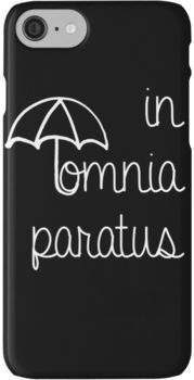 an umbrella with the words in tommy paratus written below it on a black background