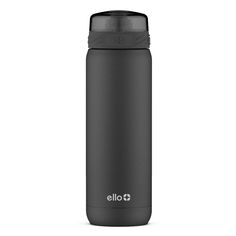 thermos stainless steel water bottle is shown in black and features an insulated lid