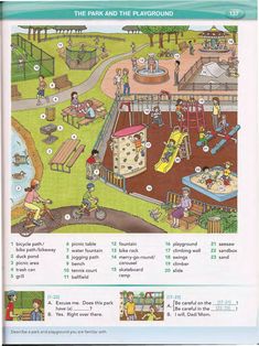 the park and playgrounds are illustrated in this children's book, which is filled with lots of information