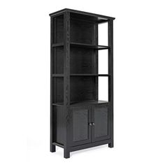 a black bookcase with doors and drawers