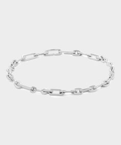 Everyday White Gold Chain Bracelet, White Gold Cable Chain Link Bracelet, Everyday White Gold Sterling Silver Bracelet With Solid Link, White Gold Link Bracelet With Cable Chain, Everyday White Gold Link Chain Bracelet, White Gold Link Bracelets With Cable Chain, White Gold Link Bracelets With Cable Chain Detail, Sterling Silver Chain Bracelet For Everyday, Modern Link Chain Bracelet With Sterling Silver Clasp