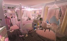 Pink One Story House Bloxburg, Bloxburg Room Ideas Hello Kitty, Cute Bedroom Bloxburg, Gyaru Bloxburg House, Royale High Bedroom Ideas, Y2k Bloxburg House, Pink Bloxburg Room