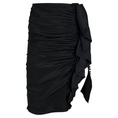 Presenting an incredible black silk Yves Saint Laurent Rive Gauche skirt designed by Tom Ford. From the early 2000s, this skirt features ruching at the front, a vertical ruffle detail, and a top-to-bottom button closure. Add this fabulous and adjustable Y2K skirt to your wardrobe! Approximate measurements: Size - 36FR Waistband to hem: 21" Waist: 25" Hips: 33" Approximate Measurements: Size - 36FR Length: 21": Waist: 25" Hips: 33" Luxury Fitted Silk Wrap Skirt, Tom Ford Skirt, Y2k Rock, Black Silk Voluminous Skirt, Vintage Yves Saint Laurent Dress, Yves Saint Laurent Black Dress, Y2k Skirt, Ford Black, Button Skirt