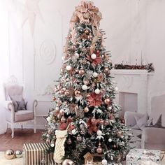 a decorated christmas tree in a living room