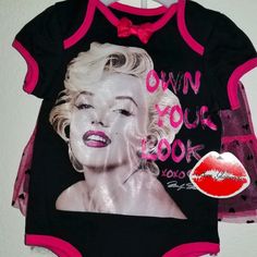 Marilyn Monroe Bodysuit With Matching Tulle Tutu Skirt. Cute Pink Bodysuit For Party, Pink Graphic Print Sets For Playwear, Pink Bodysuit For Playtime, Cute Pink Bodysuit For Playwear, Cute Pink Playwear Bodysuit, Cute Black Playwear Sets, Pink Cotton Party Sets, Playful Pink Stretch Bodysuit, Cute Black Bodysuit For Playtime