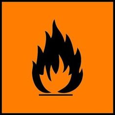 a fire extinguisher sign with the letter f plus in black on an orange background