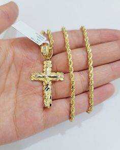 Real 14k Gold Rope Chain Necklace Jesus Cross Charm Pendant Set 16-28" inch 3mm | eBay Yellow Gold Cross Jewelry With Curb Chain, 14k Gold Cross Figaro Chain Jewelry, Yellow Gold Cross Pendant Necklace With Rope Chain, Yellow Gold Cross Jewelry With Figaro Chain, Yellow Gold Necklace With Rope Chain And Cross Pendant, Yellow Gold Rope Chain With Cross Pendant Jewelry, Yellow Gold Cross Pendant Jewelry With Rope Chain, Yellow Gold Cross Pendant With Rope Chain, Gold Cross Rope Chain Jewelry