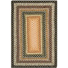 a black and brown area rug with an oval design