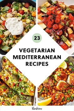 vegetarian mediterraneann dishes with text overlay