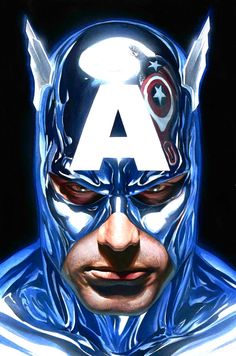 an image of a man with the letter a painted on his face and wearing a blue costume