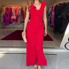 Olivia Mark - Elegant High-Waisted Separates for Women Red Solid Color Jumpsuits And Rompers For Spring, Casual Red High Waist Jumpsuits And Rompers, Belted Romper, Suits Clothing, Jumpsuit Elegant, Knitted Bodycon Dress, Prom Dress Shopping, Exclusive Dress, Romper Outfit