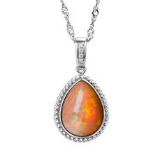 Baikalla Jewelry Gold Gemstone Necklace 18K Tear Drop Ethiopian Fire Opal Pendant Necklace Gold Gemstone Necklace, Opal Pendant Necklace, Best Gifts For Her, Rope Design, Jade Jewelry, Opal Pendants, October Birth Stone, Diamond Sizes, Tear Drop