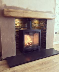 a wood burning stove in a living room