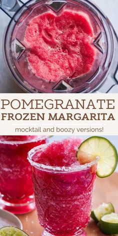 the ingredients to make frozen margaritas in a blender, including lime and watermelon