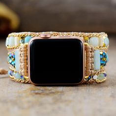 Amazonite Beaded Apple Watch Wrap Band - Moon Dance Charms Boho Watch, Smart Watch Bands, Smart Watch Apple, Apple Watch Bracelets, Apple Watch Sizes, Bracelet Apple Watch, 7 Chakras, Watch Straps, Apple Watch Strap