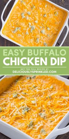 An easy football snack in just 30 minutes! This is the BEST buffalo chicken dip for your game day food ideas. Baked to perfection, this warm dip is a delicious Super Bowl appetizer recipe! Pin this for later! Best Football Appetizers, Chicken Buffalo Dip, Hot Buffalo Wings, Hot Wing Dip, Easy Game Day Food, Spicy Chicken Dip, Buffalo Wing Dip, The Best Buffalo Chicken Dip, Best Buffalo Chicken Dip