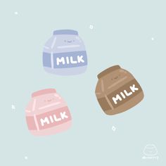 three different types of milk on a blue background with the words milk written in white