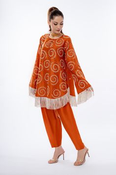 Insha (B) Fringe Trim, Raw Silk, Custom Sizing, Rust, Relaxed Fit, Sleeve Length, Trim, Silk, Fabric