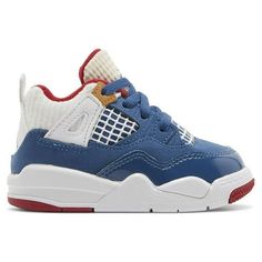 Toddler's Jordan 4 Retro "Messy Room" French Blue/White-Gym Red Size: 7.  Gender: unisex. Nike Kids Shoes, Nike Sneakers Mens, Jordan Basketball Shoes, Baby Jordans, Jordan Boys, Red Jordans, Buy Jordans, Messy Room, Jordan 13 Retro