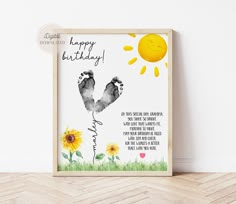 a happy birthday card with two feet and sunflowers